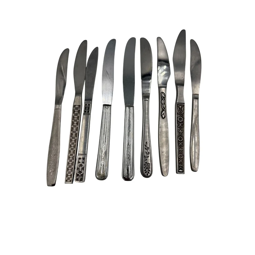 9pc VTG Mismatched Butter‎ Knives Lot Stainless Steel Floral Oneida Mixed Boho
